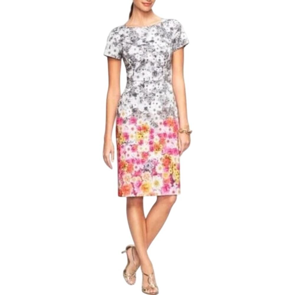 Talbots White Gray Pink Floral Sheath Dress